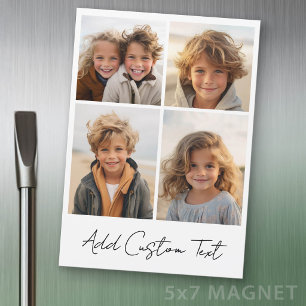 4 Photo Collage - White with Script Type Magnet