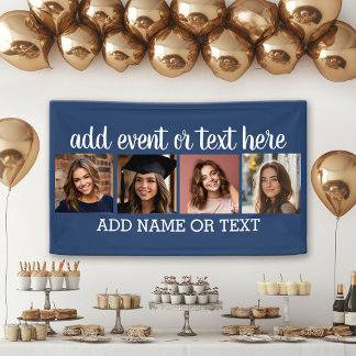 4 Photo Collage with 2 Lines of Text - Party Banner