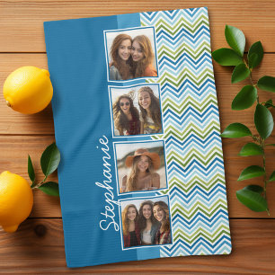 4 Photo Collage with Colourful Chevrons Tea Towel
