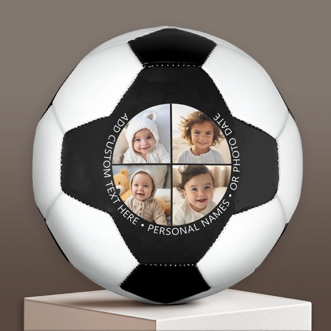 4 Photo Collage with Curvature Custom Text Around Football (Custom Soccer Ball)