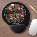 4 Photo Collage with Curvature Custom Text Around Gel Mouse Mat<br><div class="desc">Use up to four square or selfie phone photos to create a unique and personal gift. Add 4 photos and text to make a special keepsake for a friend or a family event. The border and background are black but can be changed in the advanced design area. Use your square...</div>