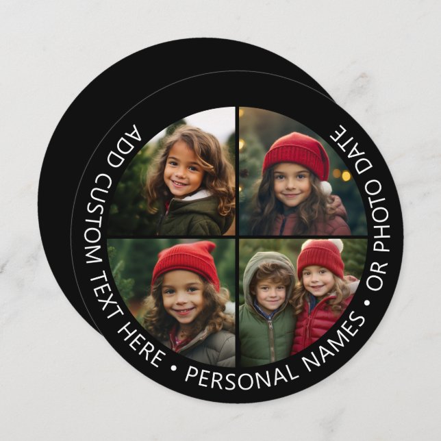 4 Photo Collage with Curvature Custom Text Around Invitation (Front/Back)