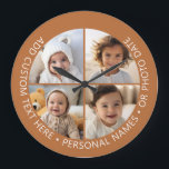 4 Photo Collage with Curvature Custom Text Around Large Clock<br><div class="desc">Add 4 photos and text to make a special keepsake for a friend or a family event. The border and background can be changed in the advanced design area. Use your square Instagram photos for the best results! TO CHANGE THE BACKGROUND - click on the customise or advanced design area,...</div>
