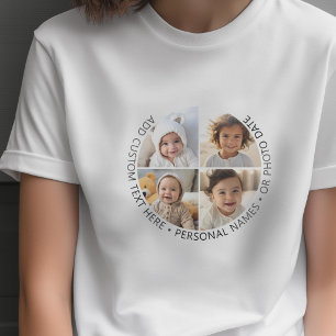 4 Photo Collage with Curvature Custom Text Around T-Shirt
