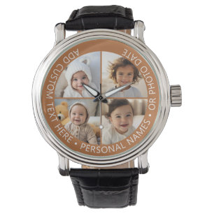 4 Photo Collage with Curvature Custom Text Around Watch