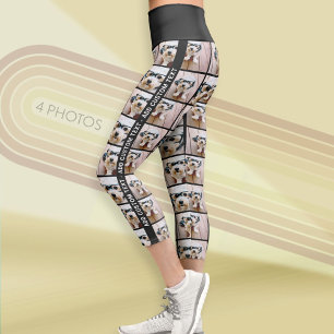 4 Photo Collage with Custom Text on the Sides Capri Leggings
