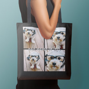 4 Photo Collage with handwritten name - black Crossbody Bag