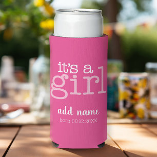 4 Photo Collage with - It's A Girl Whimsical Pink Seltzer Can Cooler