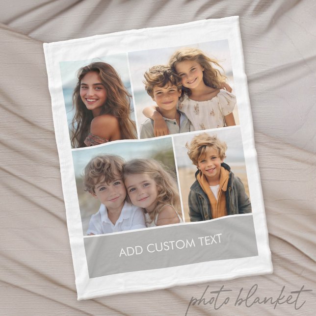 4 Photo Collage with Modern Text Block Fleece Blanket (Custom Photo Blanket)