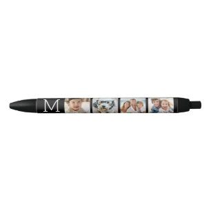 4 Photo Collage with Monogram Initial - Black Ink Pen