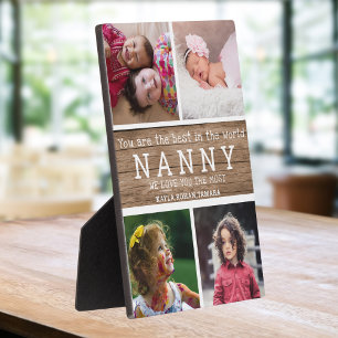 4 Photo Collage Worlds Best Nanny Rustic Wood Plaque