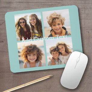 4 Photo Collage - you can change background blue Mouse Mat