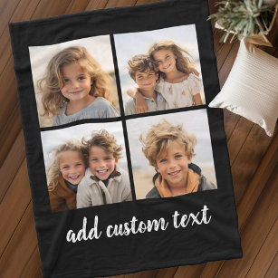 4 Photo Collage - you can change background colour Fleece Blanket