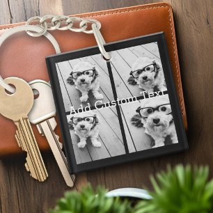 4 Photo Collage - you can change background colour Key Ring