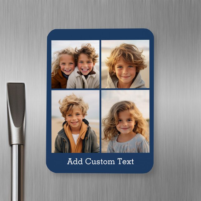 4 Photo Collage - you can change background colour Magnet (Personalized fridge magnet with photos and text)