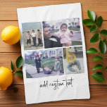 4 Photo Collage - you can change background colour Tea Towel<br><div class="desc">Use horizontal and vertical photos for the best results! The script is in a modern handwritten script. TO CHANGE THE BACKGROUND - click on the customise or advanced design area, and choose a colour in the colour picker. Add your favourite pictures and snapshots to this film strip for a fun...</div>