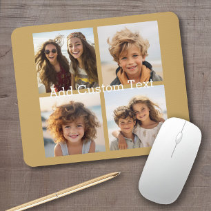 4 Photo Collage - you can change background gold Mouse Mat