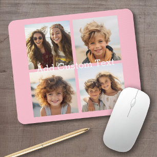 4 Photo Collage - you can change background pink Mouse Mat