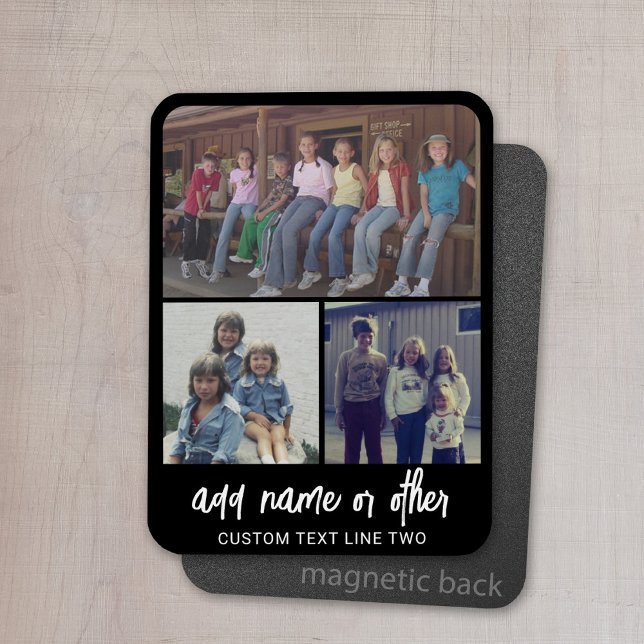 4 Photo Collage - you can change black colour Magnet (Personalized magnet with photo collage and text)