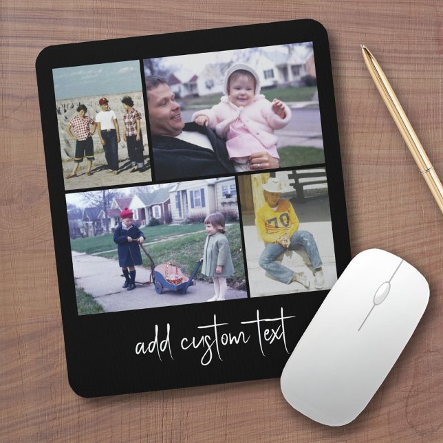 4 Photo Collage - you can change black colour Mouse Mat (Custom Mouse Pad - Add Photos and Text)