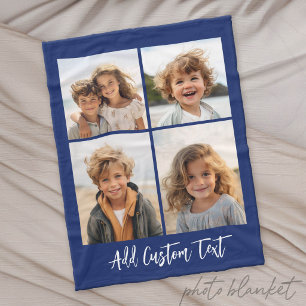 4 Photo Collage - you can change blue backgournd Fleece Blanket