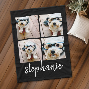 4 Photo Collage - you can edit black colour Fleece Blanket