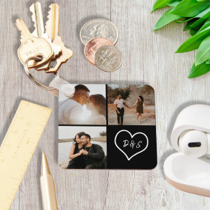 4 Photo Custom Collage Initial Heart Personalised Key Ring