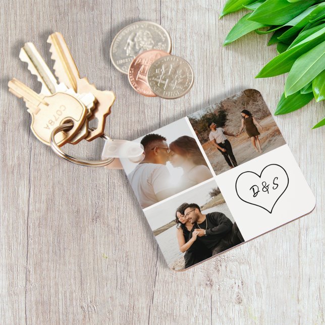 4 Photo Custom Collage Initial Heart Personalised Key Ring (Creator Uploaded)
