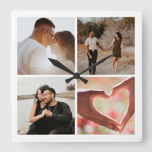 4 Photo Custom Collage Personalized Square Wall Clock (Front)