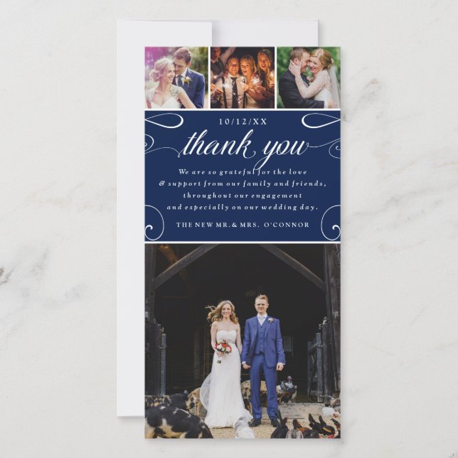4 Photo Custom Colour Wedding Thank You Photocards Card (Front)