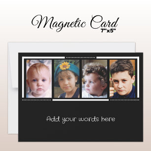 4 photo custom text black white magnetic card