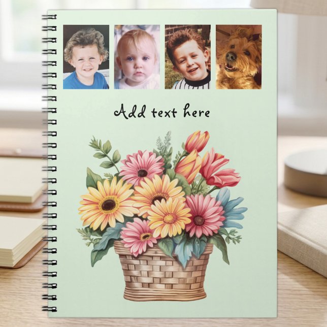 4 photo custom text gerbera flowers green notebook (Creator Uploaded)