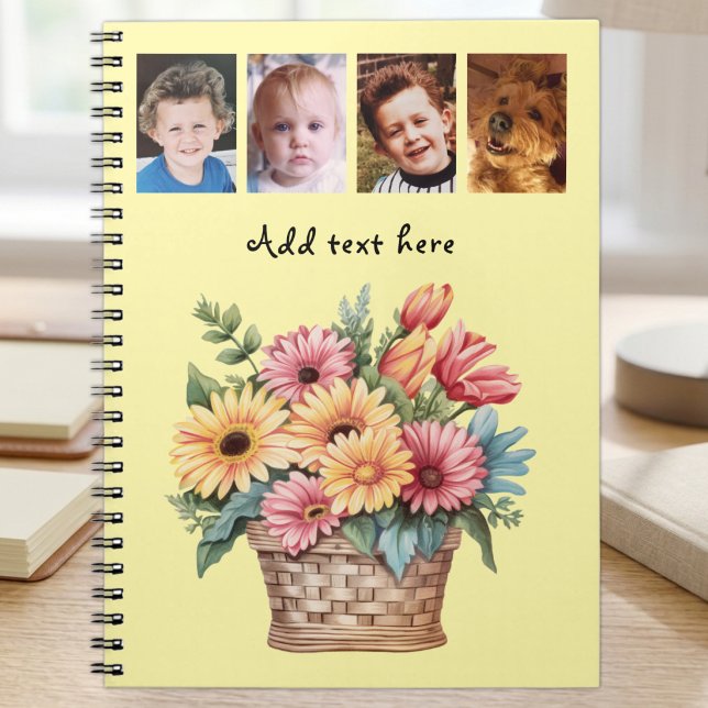 4 photo custom text gerbera flowers yellow notebook (Creator Uploaded)