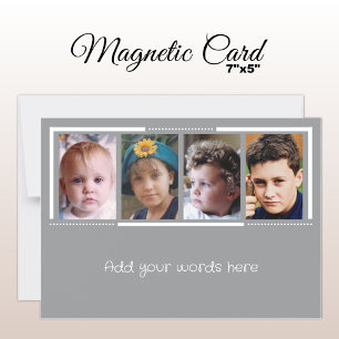 4 photo custom text grey white magnetic card