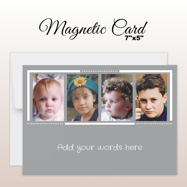 4 photo custom text grey white magnetic card (Creator Uploaded)