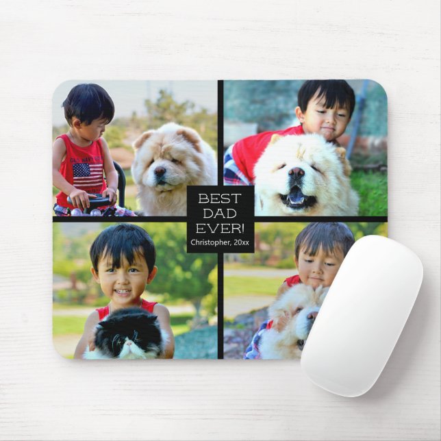 4 Photo Customised Collage Father's Day Gift Mouse Mat (With Mouse)
