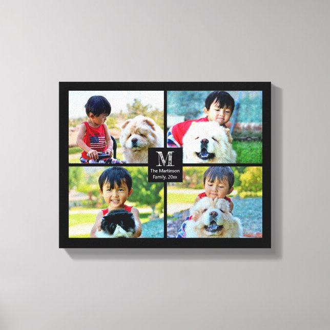 4 Photo Customised Collage with Monogram Canvas Print (Front)