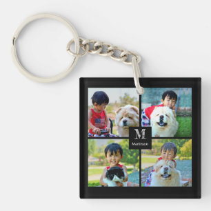 4 Photo Customised Collage with Monogram Key Ring