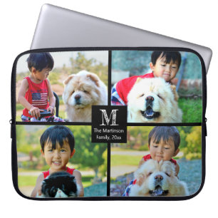 4 Photo Customised Collage with Monogram Laptop Sleeve