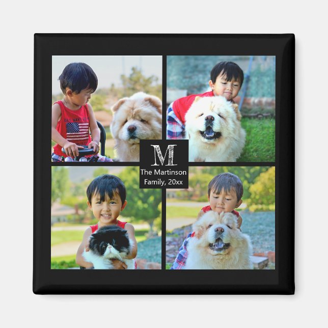 4 Photo Customised Collage with Monogram Magnet (Front)