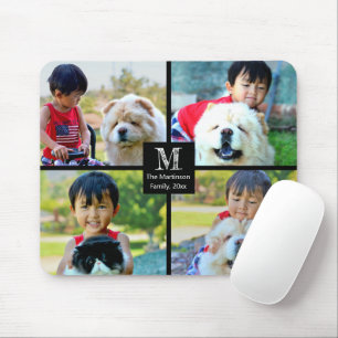 4 Photo Customised Collage with Monogram Mouse Mat