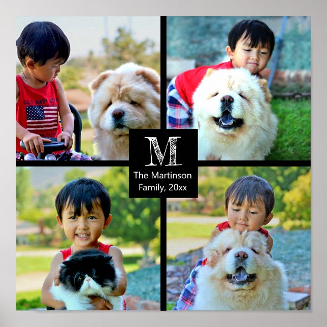 4 Photo Customised Collage with Monogram Poster (Front)