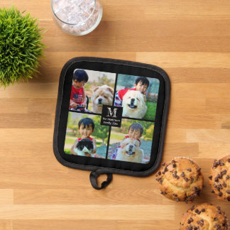 4 Photo Customised Collage with Monogram Pot Holder