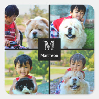 4 Photo Customised Collage with Monogram Square Sticker