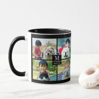 4 Photo Customized Collage with Monogram Mug