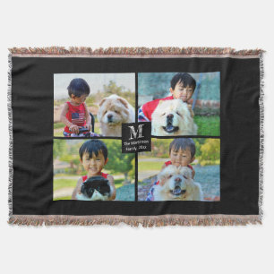 4 Photo Customized Collage with Monogram Throw Blanket