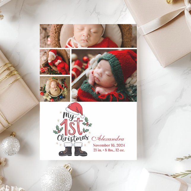 4 Photo Cute Santa Baby 1st Christmas Holiday Card (Creator Uploaded)