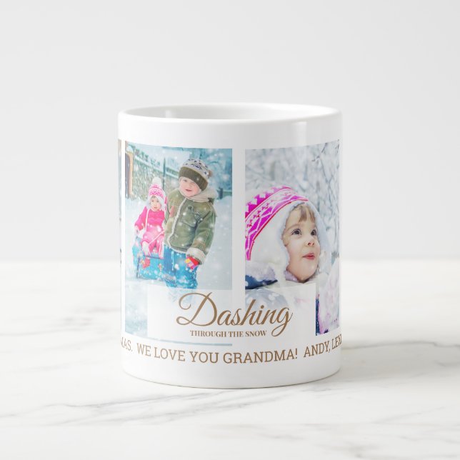 4 Photo Dashing Through Snow Christmas Grandparent Large Coffee Mug (Front)