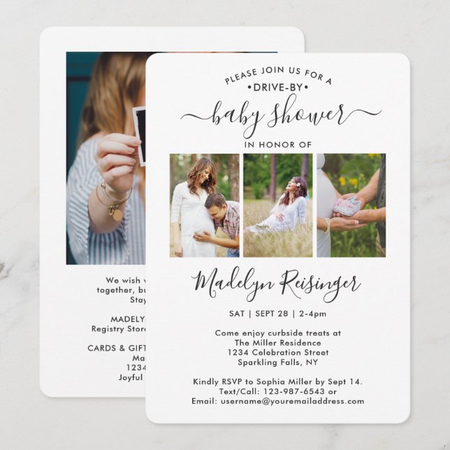 4 Photo Drive-By Social Distancing Baby Shower Invitation (Front/Back)