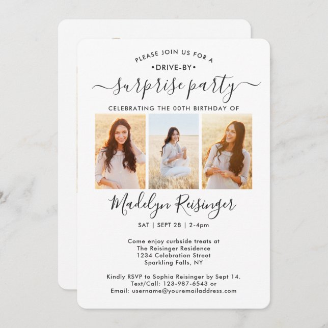 4 Photo Drive-By Surprise Birthday Party Parade Invitation (Front/Back)